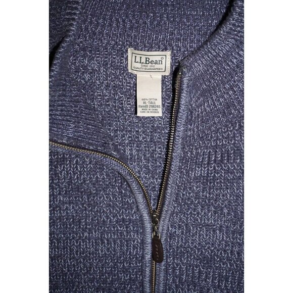 L.L. Bean Men's Blue Full Zip Sweater XL Tall Cotton Marled Knit - Picture 5 of 16